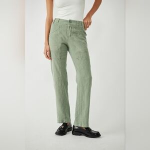 Free People Big Hit Slouch Pants In Oil Green Size Small Linen Cotton Flowy